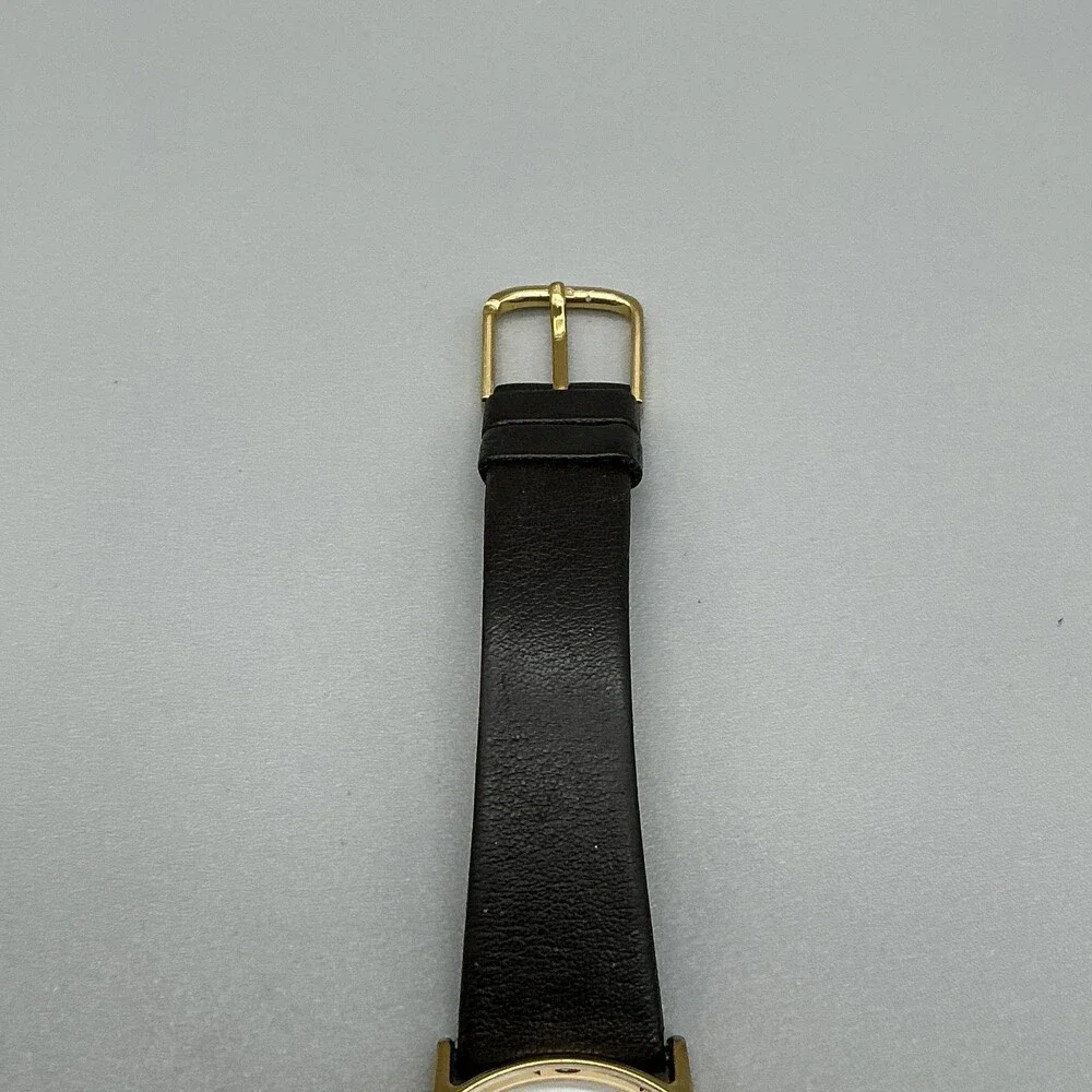 Vintage Timex Mens Watch 32mm White Dial Gold Tone Black Leather New Battery